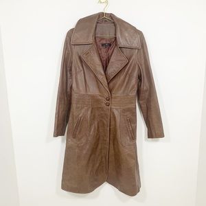 ID COLLECTION Women’s Vintage Genuine Leather Long Jacket